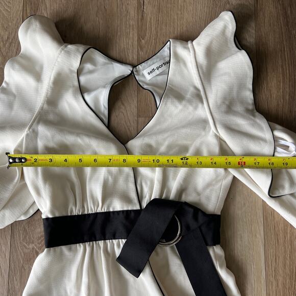 SELF-PORTRAIT Women's Monochrome Asymmetric Wrap Dress Size 2 In White - Picture 8 of 12